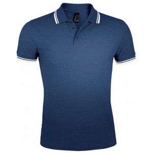 SOLS Heren Pasadena getipt korte mouw Pique Polo Shirt (Franse marine Wit)