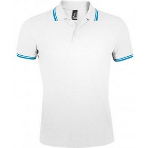 SOLS Heren Pasadena getipt korte mouw Pique Polo Shirt (Wit Aqua Blauw)