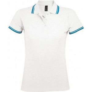 SOLS Dames dames Pasadena getipt korte mouw Pique Polo Shirt (Wit Aqua Blauw)