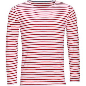 SOLS Heren Marine T-Shirt met lange mouwen (Wit rood)