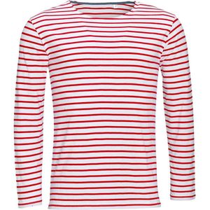 SOLS Heren Marine T-Shirt met lange mouwen (Wit rood)