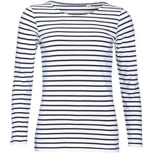 SOLS Dames dames Marine Long Sleeve Stripe T-Shirt (Wit Zwaar)
