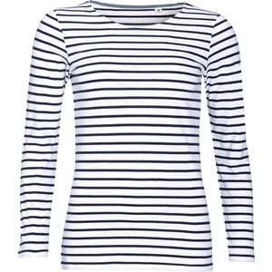 SOLS Dames dames Marine Long Sleeve Stripe T-Shirt (Wit Zwaar)