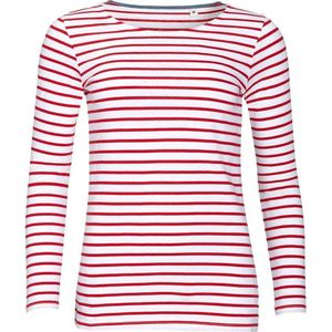 SOLS Dames dames Marine Long Sleeve Stripe T-Shirt (Wit rood)
