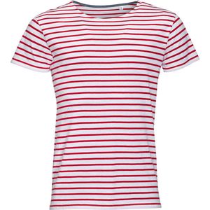 SOLS Heren Miles Gestreept T-Shirt met korte mouwen (Wit rood)