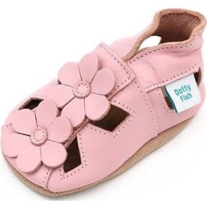 Dotty Fish zachte lederen baby sandalen met suede zolen. Peuter sandalen. Meisjes. Roze bloemen. 0-6 maanden (17 EU)