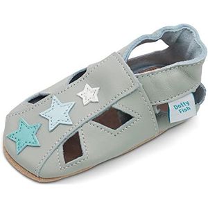 Dotty Fish zachte lederen baby sandalen met suede zolen. Peuter sandalen. Jongens en meisjes. Grijze sterren. 0-6 maanden (17 EU)