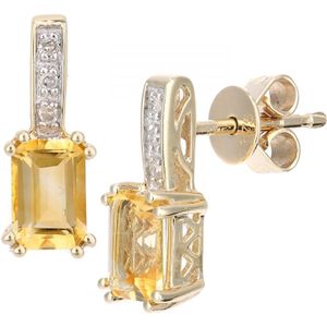 9ct geelgouden diamanten en citrien edelstenen rechthoekig geslepen oorbellen