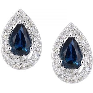 9ct witgouden diamanten en saffier druppeloorbellen