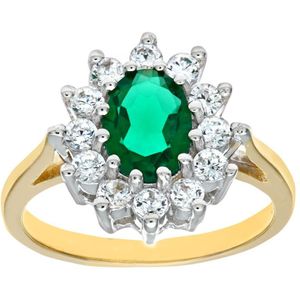 9ct geel- en witgouden damesstenen clusterring