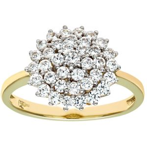 9ct geel- en witgouden damesstenen clusterring