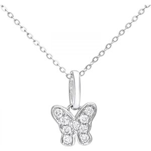 9ct witgouden 0,10ct diamanten vlinderhanger en ketting van 46 cm