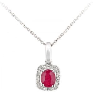 9ct witgouden halsketting met ovale edelsteen en robijn en diamant