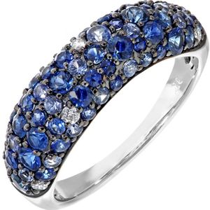 9ct witgouden diamanten en sprankelende tinten blauwe saffier eeuwigheidsring