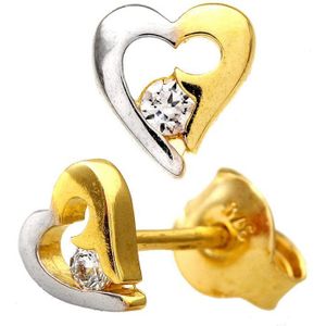 9ct geel- en witgouden oorbellen met zirkonia-harten
