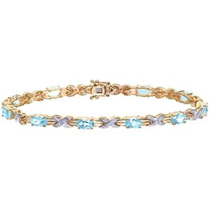 9ct geelgouden damesarmband met diamant en blauwe topaas