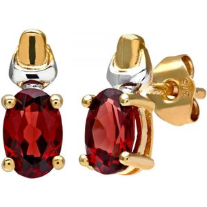 9ct geel- en witgouden dames granaat geboortesteen oorbellen