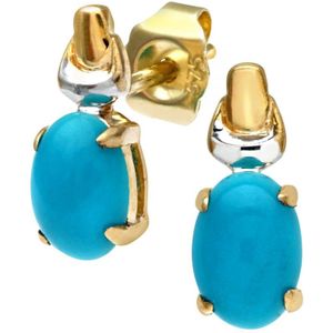 9ct geel- en witgouden damesoorbellen met turquoise geboortestenen