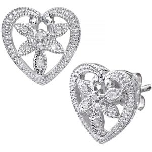 Dames 9ct witgouden diamanten bloemhartoorbellen