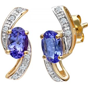 9ct geelgouden crossover-oorbel van tanzaniet en diamant
