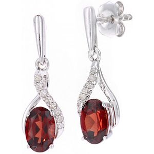 9ct witgouden 1,05ct granaat en 0,06ct diamanten oorbellen