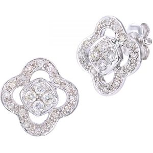 9ct witgouden diamanten bloemoorbellen
