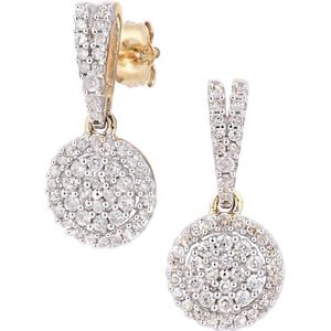 9ct geelgouden diamanten clusteroorbellen