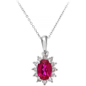 Ronde briljante 0,25 ct robijn en diamanten 9 ct witgouden ovale clusterhanger met ketting van 46 cm