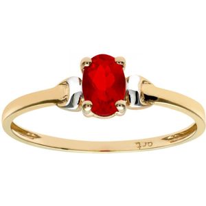 9ct geel- en witgouden damesring met zirkonia robijn en geboortesteen