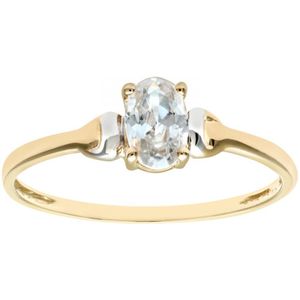 9ct geel- en witgouden damesring met zirkonia-geboortesteen