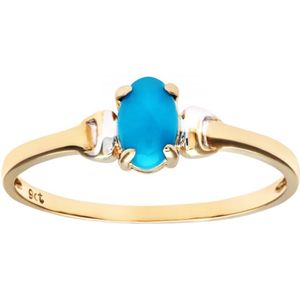 9ct geel- en witgouden damesring met turquoise geboortesteen