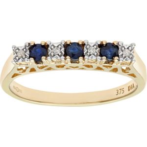 9ct geelgouden diamanten en saffier 7 stenen eeuwigheid damesring