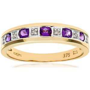 9ct geelgouden damesring met diamant en amethist