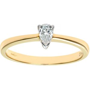 9ct geelgouden diamanten enkele steen peervormige damesring