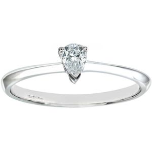 9ct witgouden diamanten peervormige damesring met enkele steen