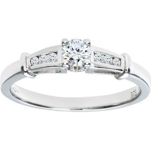 9ct witgouden diamanten enkele steen met diamanten schouders damesring