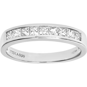 9ct witgoud 0,50 ct prinses geslepen diamanten kanaalset halve eeuwigheidsring