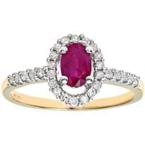 9ct geelgouden robijn en diamanten fancy clusterring
