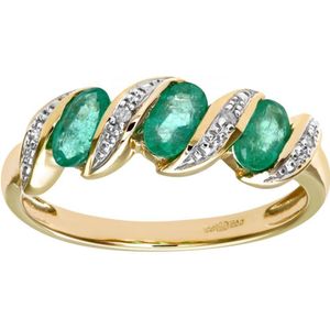 9ct geelgouden diamanten en smaragdgroene eeuwigheid damesring