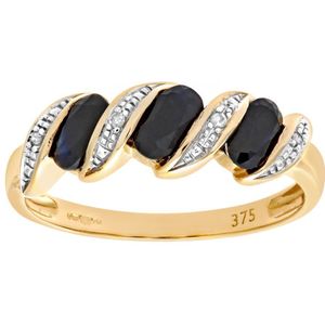 9ct geelgouden diamant en saffier eeuwigheid damesring
