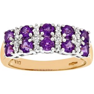 9ct geelgouden damesring met diamant en amethist