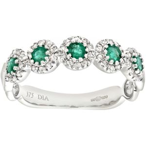 9ct witgouden diamanten en smaragdgroene eeuwigheid damesring