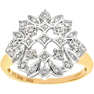 9ct geelgouden diamanten fancy cluster damesring