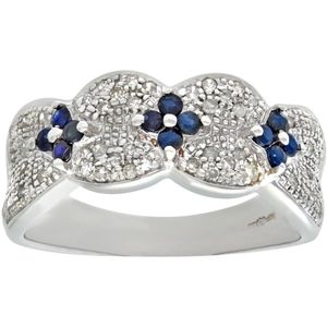 9ct witgouden saffier- en diamanten bloemenring