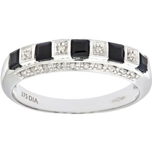 Dames 9ct witgouden eeuwigheidsring met diamant en saffier