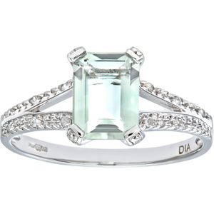 9ct witgouden smaragd geslepen groene amethistring met diamanten schouders
