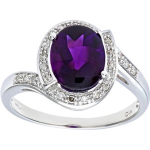 9ct witgouden damesring met diamant en amethist
