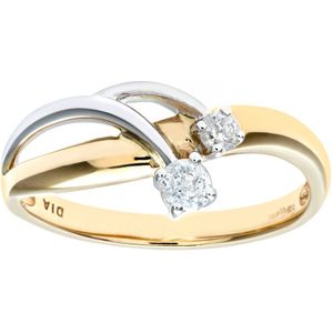 9ct geel- en witgouden diamanten damesring
