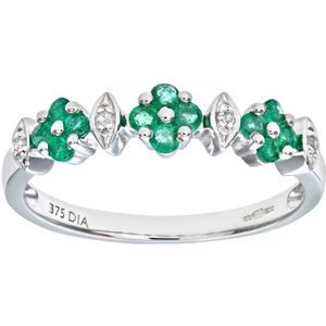 Dames 9ct witgouden diamanten en smaragdgroene eeuwigheidsring