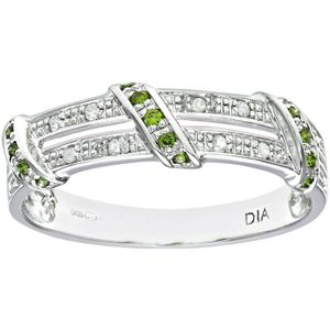 9ct witgouden groene diamanten eeuwigheidsring met twistlint